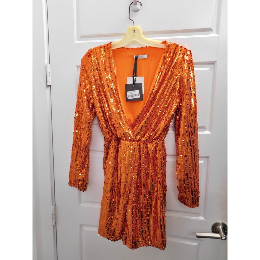 Lumina Orange Sequin‎ Short Dress sz S NWT